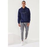 İndigo Erkek Yazı Nakışlı Standart Kalıp Kapüşonlu Sweatshirt-87887