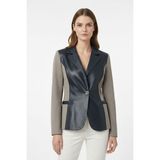 İndigo Jane Blazer Kumaş Garnili Kadın Hakiki Deri Ceket - Mavi - 38