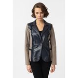İndigo Jane Blazer Kumaş Garnili Kadın Hakiki Deri Ceket - Mavi - 44