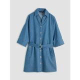 İndigo Kemerli Mini Jean Elbise