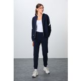 İndigo Kompakt Pamuklu Kalın Pürüzsüz Dokulu Kapüşonlu Oversize Fit Kadın Eşofman Takım - 95343