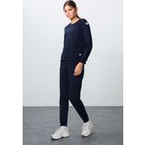 İndigo Kompakt Pamuklu Kalın Pürüzsüz Dokulu O Yaka Oversize Fit Kadın Eşofman Takım - 95341