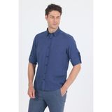 İndigo Mavi Kısalabilir Kol Smart Biritli Yaka Cepsiz Slim Fit Gömlek 1004250224
