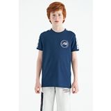 İndigo Omuz Baskı Detaylı Standart Kalıp O Yaka Erkek Çocuk T-Shirt - 11121