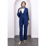 Indigo Ön Bağlamalı Bürümcük Kimono Pantolonlu Takım - İndigo