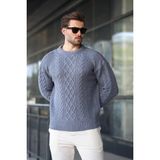 Indigo Örgü Desenli Triko Erkek Kazak E7425 - İndigo - XL