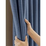 İndigo Rengi Keten Dokulu Yüksek Kalite Fon Perde Ekstrafor Büzgülü - Indigo - 200 x 260 cm
