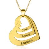 İndigo Takı Üç Isimli Kalpler Altın Kaplama Gümüş Kolye - Gold
