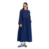 İndigo Üstü Penye Altı Dokuma Oversize Uzun Kollu Uzun Elbise 28169