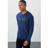 İndigo Yazı Nakışlı O Yaka Rahat Form İçi Polarlı Erkek Sweatshirt - 88020