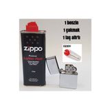 İNDİRİM CENTER Zippo Benzin Zippo Metalik Gri Benzinli Çakmak ve Taş Set