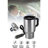 İndirim Sevinci Araba Termos Mug 450 ml Paslanmaz Çelik Seyahat Kupa Bardak 12V Çakmaklı Isıtıcı Özelliği - Gri
