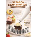 İndirimKap Krema Sıkma Torbası Seti 10 Parça Pasta Krema Kek Süsleme Torbası Paslanmaz Çelik Uçlu