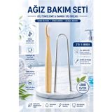 İndirimKap Paslanmaz Çelik Dil Temizleyici Ve %100 Doğal Bambu Diş Fırçası Ağız Bakım Seti