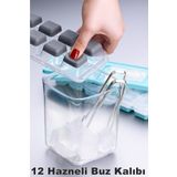 İndirimKap Pratik 12 Bölmeli Bas Parmak Silikon Buz Kalıbı Kapaklı Silikon Yapışmaz Bas Parmak Buzluk