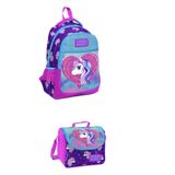 İndirimkusu Coral High Unicorn İkili Çanta Seti, Pembe Mavi, Okul ve Beslenme Çantası
