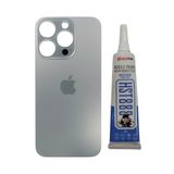 indirimplus iPhone 15 Pro Max Arka Kapak Pil Kapağı Cam Ürün NATUREL TİTANYUM RENK +YAPIŞTIRICI