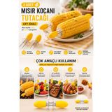 indirimsevinci 2 Adet Mısır Koçanı Tutacağı Çift İğneli Silikon Saplı Çok Amaçlı Barbekü Aksesuarı