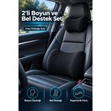 indirimsevinci 2'li Araç Boyun ve Bel Destek Minderi Seti Ergonomik Oto Koltuk Yastığı Uzun Yol Siyah