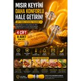 indirimsevinci 4 Adet Mısır Koçanı Tutacağı Çift İğneli Silikon Saplı Çok Amaçlı Barbekü Aksesuarı