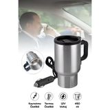indirimsevinci Araba Termos Mug 12V Çakmaklı Isıtıcılı Paslanmaz Çelik Seyahat Kupa Bardak 450 ml