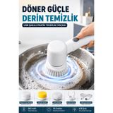 indirimsevinci USB Şarjlı Kablosuz Döner Temizlik Fırçası 3 Başlıklı Çok Amaçlı Mutfak Banyo Temizlik Seti