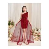 INDRESS STUDIO Kız Çocuk Abiye Bordo Payet Kuyruklu Elbise
