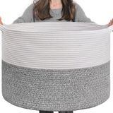 INDRESSME Büyük Saklama Sepeti, 21.7'' x 13.8'' Pamuk Halat Battaniye Sepeti Oturma Odası, Oyuncak Düzenleyiciler ve Çocuklar için Kulplu Depolama, Çamaşır Sepeti, Havlu, 90L Gri