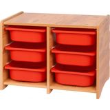 Industrial Living 18MM Mdf Ceviz Çocuk Odası Dolabı, Kırmızı Çekmeceli 6’lı Düzenleyici Ünitesi 75X45X60