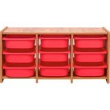 Industrial Living 18MM Mdf Ceviz Çocuk Odası Dolabı, Kırmızı Çekmeceli 9’lu Düzenleyici Ünitesi 110X45X60 - Ceviz - Kırmızı
