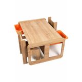 Industrial Living 2 Kişilik Çocuk Masası – Ceviz MDF - Turuncu Çekmeceli