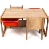 Industrial Living 2 Kişilik Çocuk Masası – Çocuk Etkinlik Masası -Oyun-Hamur-Çalışma Aktivite Masası-Ders Masası Ceviz Mdf - Kırmızı Çekmeceli - 63x88x43 - Kırmızı - Ceviz