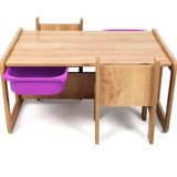 Industrial Living 2 Kişilik Çocuk Masası– Çocuk Etkinlik Masası -Oyun-Hamur-Çalışma Aktivite Masası-Ders Masası Ceviz Mdf - Lila Çekmeceli - 63x88x43 - Ahşap - Ceviz