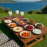 Industrial Living Kamp-Piknik-Balkon ve Yemek Masası Ceviz Renk Özel Tasarım Masa – 2 Kademe Ayaklı – Katlanabilir – Taşınabilir – 70X150 cm - 70*150 - Kahverengi