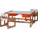 Industrial Living Montessori 2 Kişilik Masa Sandalye Takımı, 18MM Ceviz-Beyaz Mdf, Kırmızı Çekmeceli, Çift Kişilik Aktivite - 88 x 63 x 43 cm - Ceviz - Kırmızı