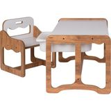 Industrial Living Montessori Tek Kişilik Masa Sandalye Takımı, 18MM Ceviz-Beyaz Mdf, Beyaz Çekmeceli, Tek Kişilik Aktivite Masası - 73 x 44 x 43 cm - Ceviz - Beyaz