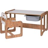 Industrial Living Montessori Tek Kişilik Masa Sandalye Takımı, 18MM Ceviz-Beyaz Mdf, Gri Çekmeceli, Tek Kişilik Aktivite Masası - 73 x 44 x 43 cm - Ceviz - Gri