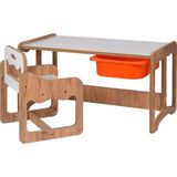 Industrial Living Montessori Tek Kişilik Masa Sandalye Takımı, 18MM Ceviz-Beyaz Mdf, Kırmızı Çekmeceli, Tek Kişilik Aktivite Masası - 73 x 44 x 44 cm - Ceviz - Kırmızı