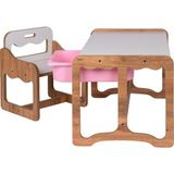 Industrial Living Montessori Tek Kişilik Masa Sandalye Takımı, 18MM Ceviz-Beyaz Mdf, Pembe Çekmeceli, Tek Kişilik Aktivite Masası - 73 x 44 x 43 cm - Ceviz - Pembe