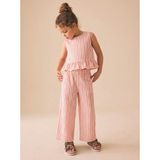İnebolu Kids Kız Çocuk Krinkıl Pantolon ve Bluz 2'li Takım Çizgili - 4 - 5 Yaş - Pembe - Beyaz