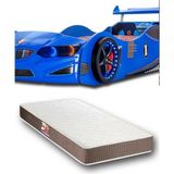 İnegöl'den Eve Bmw - Arabalı Yatak - Tekerlekleri Ledli + Yarı Ortapedik Yataklı - Mavi - 207 x 105 cm