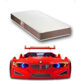 İnegöl'den Eve Bmw - Eko - Arabalı Yatak Araba Karyola - Full - Elif Iç Yatak 90X190 cm - Kırmızı - 207 x 105 cm