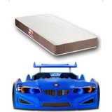 İnegöl'den Eve Bmw - Eko - Arabalı Yatak Araba Karyola - Full - Elif Iç Yatak 90X190 cm - Mavi - 207 x 105 cm