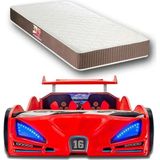 İnegöl'den Eve Bugattı - Arabalı Yatak, Araba Yatak, Full Işıklı, Kumandalı, Sesli, - 90 x 1.90 cm Yataklı - Kırmızı - 207 x 105 cm