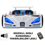 İnegöl'den Eve Bugattı - Arabalı Yatak, Araba Yatak , Full Işıklı, Kumandalı, Sesli, Tekerleri Ledli - Beyaz - 207 x 105 cm
