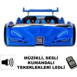 İnegöl'den Eve Bugattı - Arabalı Yatak, Araba Yatak , Full Işıklı, Kumandalı, Sesli, Tekerleri Ledli - Mavi - 207 x 105 cm