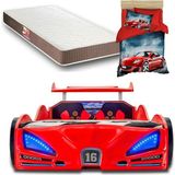 İnegöl'den Eve Bugattı - Full - Arabalı Yatak Araba Karyola - Ortapedik Yatak + 3D Nevresim - Kırmızı - 207 x 105 cm