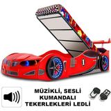 İnegöl'den Eve Gt1 - Bazalı Arabalı Yatak Araba Karyola, Araba Yatak - Full Ledli, Kumandalı ve Bazalı - Kırmızı - 207 x 105 cm