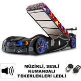 İnegöl'den Eve Gt1 - Bazalı Arabalı Yatak Araba Karyola, Araba Yatak - Full Ledli, Kumandalı ve Bazalı - Siyah - 207 x 105 cm