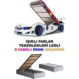 İnegöl'den Eve Gt2 - Bmw - Arabalı Yatak - Tekerlekleri Ledli + Bazalı - Beyaz - 207 x 105 cm